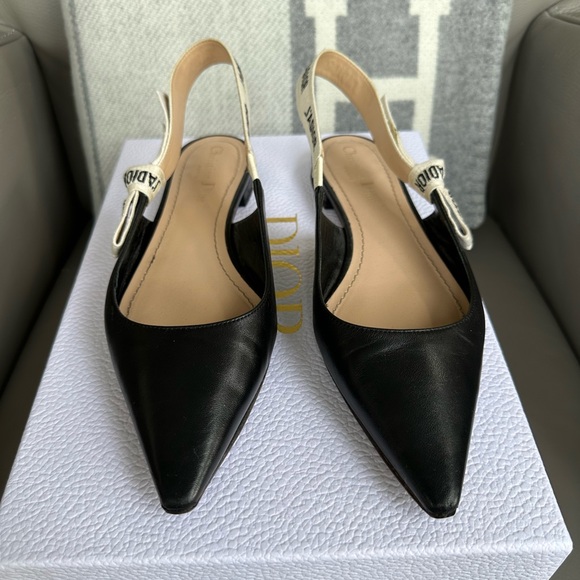 Dior J'Adior Slingback Flat Shoes Black Leather - Picture 1 of 8